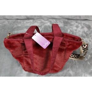 Sprigs Brand- Velvet Plush Burgundy Red Tote Crossbody Bag
